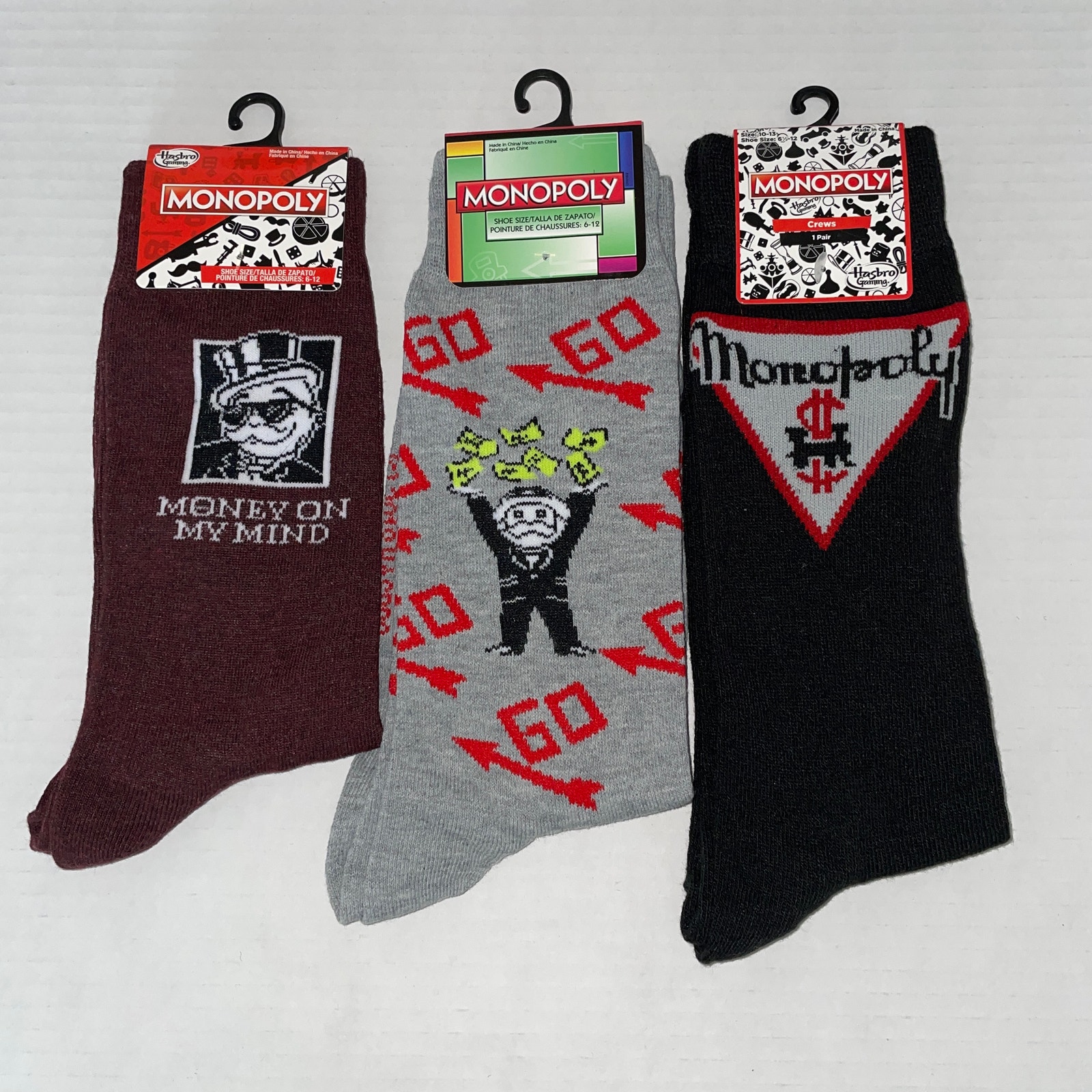 3 Pair Monopoly Game No Show Novelty Crew Socks Size 6-12 New
